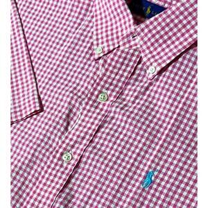 Ralph Lauren Men’s Short Sleeve Seersucker Gingham Shirt Pink XL Turquoise Pony
